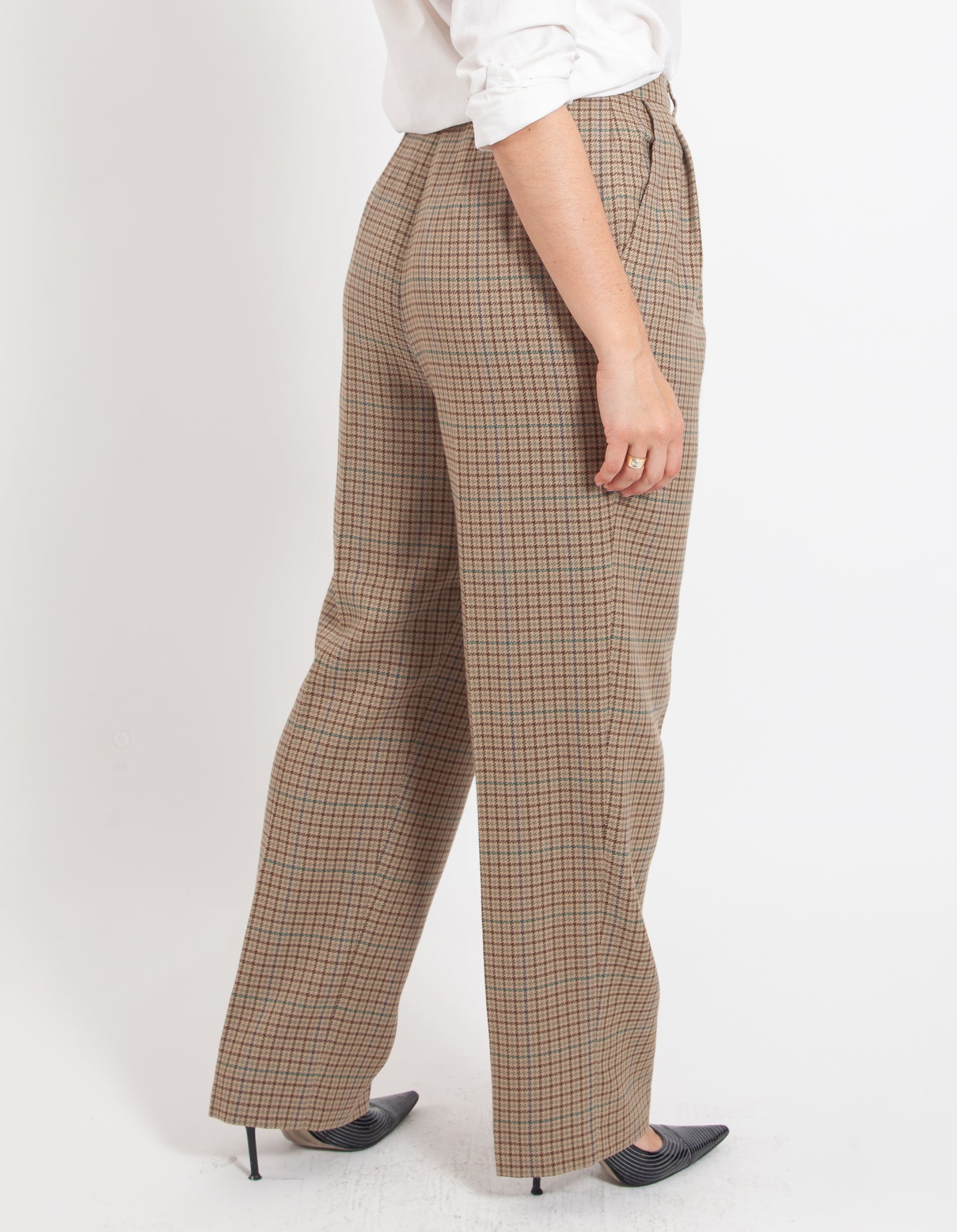 Vintage Truffle Plaid Wool Trousers