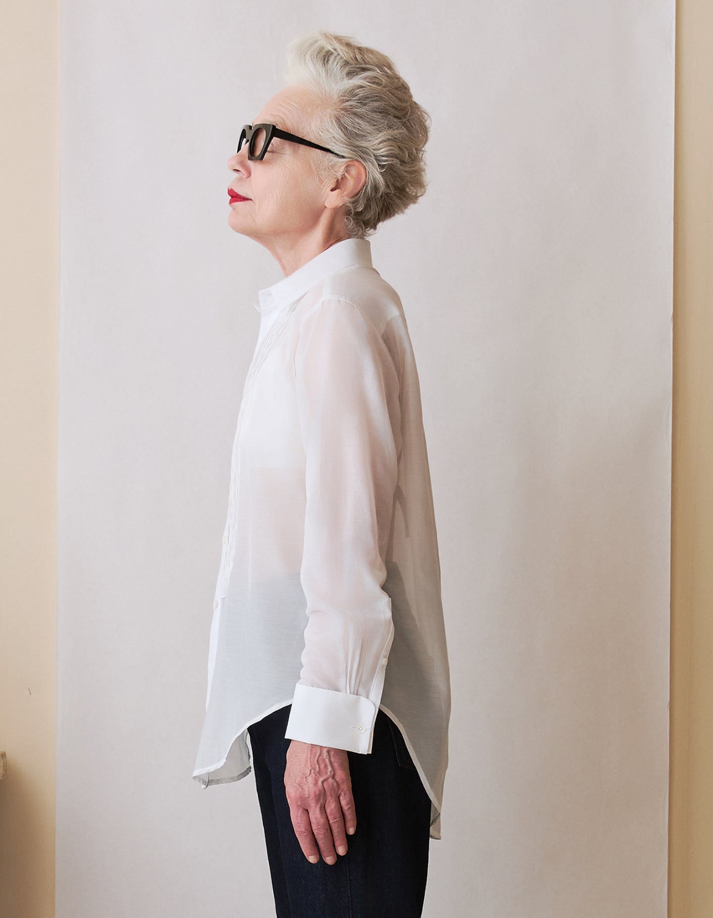 The Tuxedo Shirt (Veil White Sheer Silk Cotton)