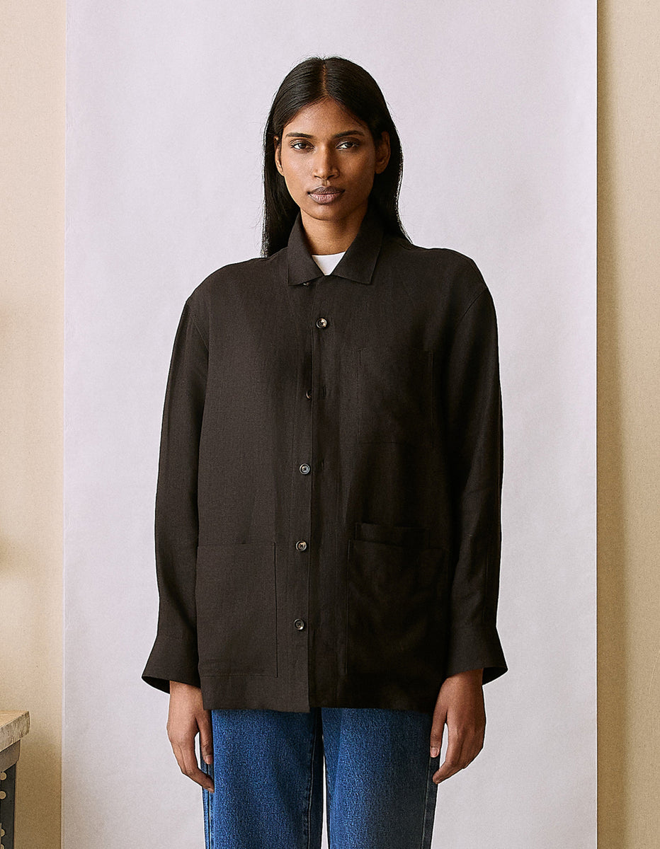 The Linen Chore Coat in Redacted Black | NAOMI NOMI