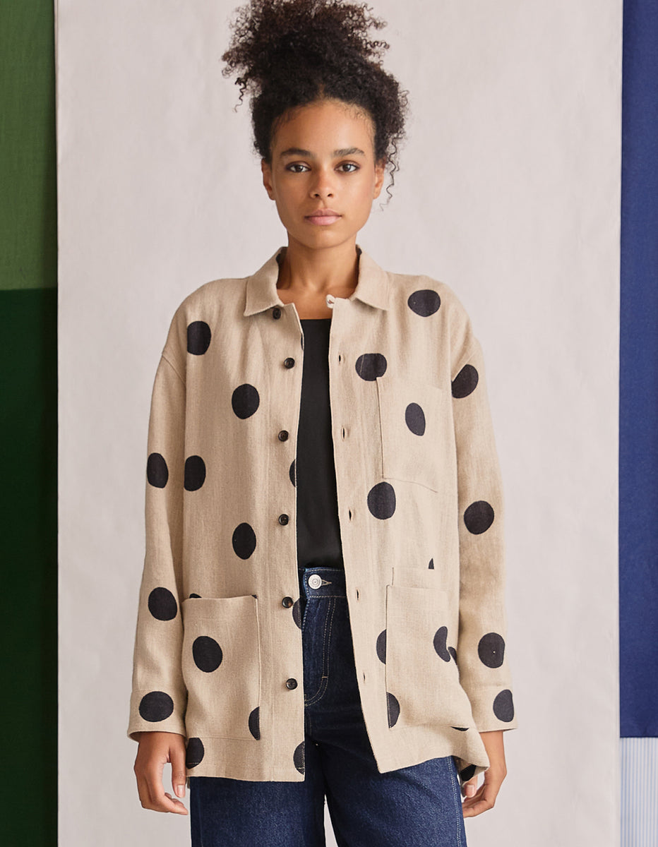 DseconD Linen Work Jacket 訳あり一点物 The Linen Chore Coat in Polka Spot Linen | NAOMI NOMI