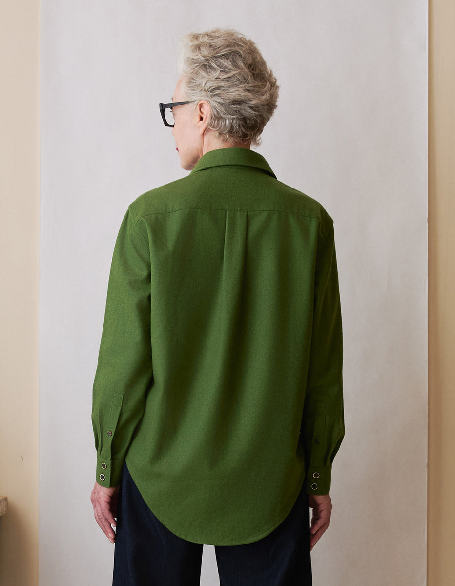 The New Oxford Shirt in Noble Green Merino Wool | NAOMI NOMI