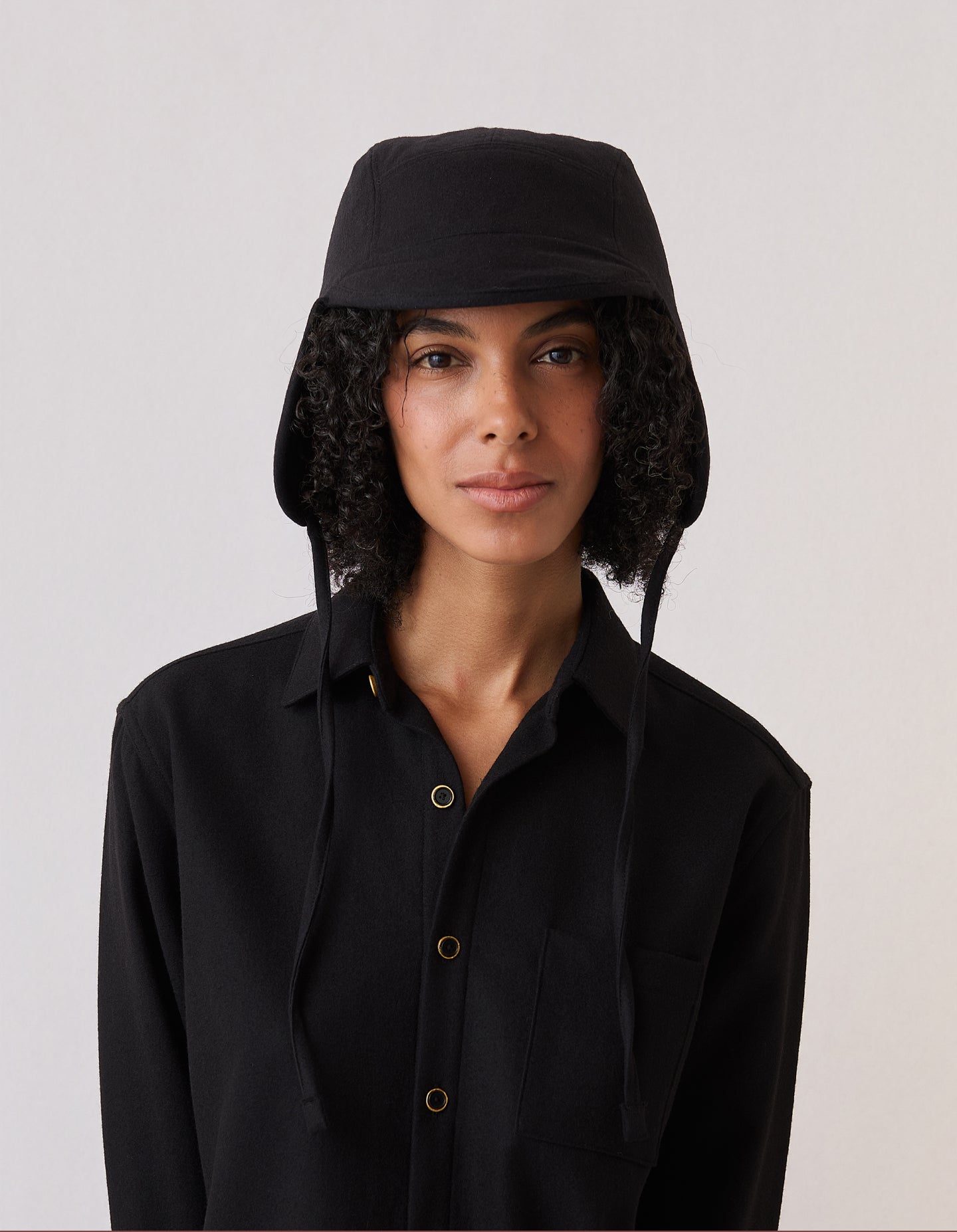 The Trapper Hat (Black Enamel Merino Wool)