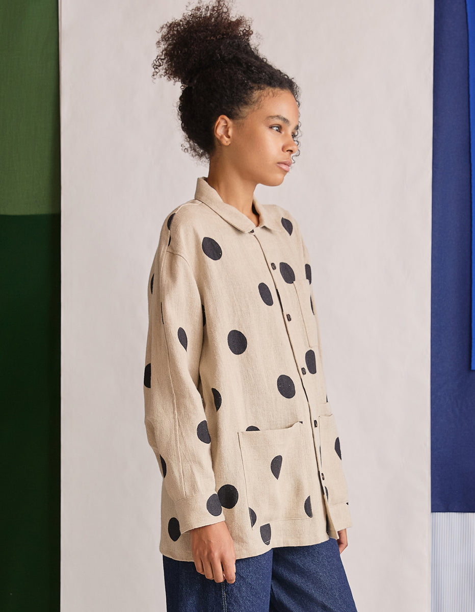 The Linen Chore Coat in Polka Spot Linen | NAOMI NOMI