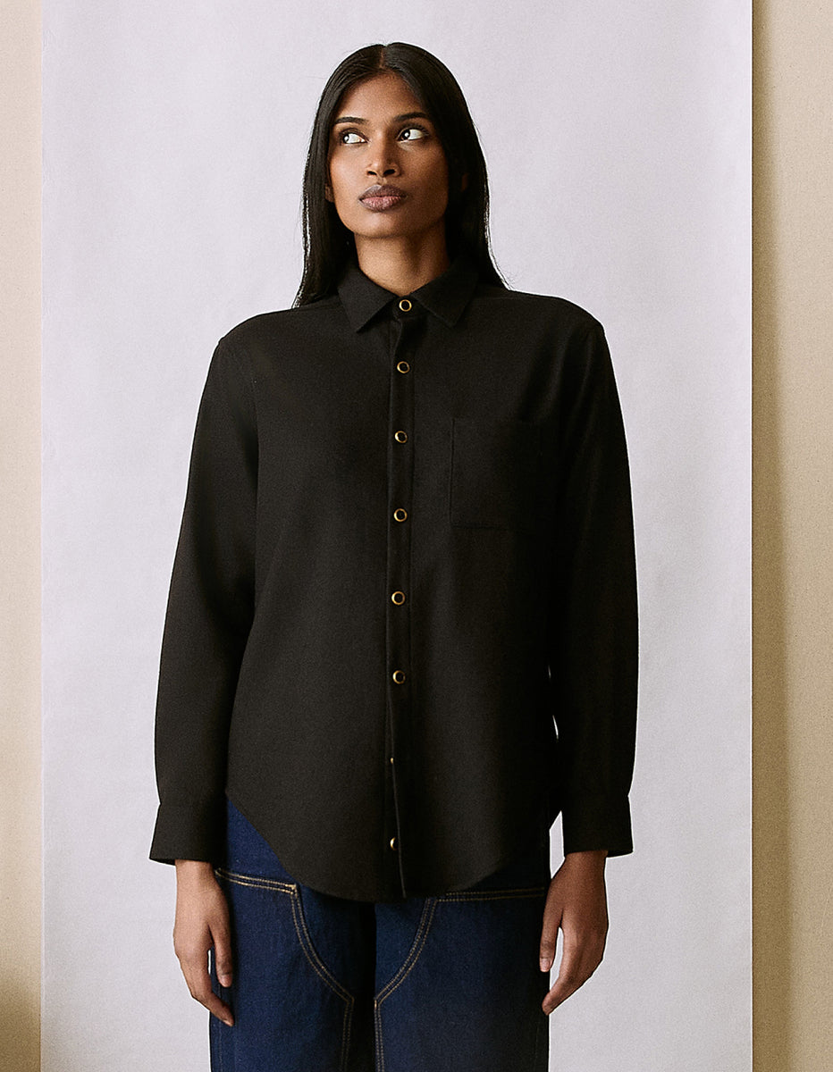 naomi＊ The New Oxford Shirt in Special-Edition Black Merino Wool | NAOMI NOMI