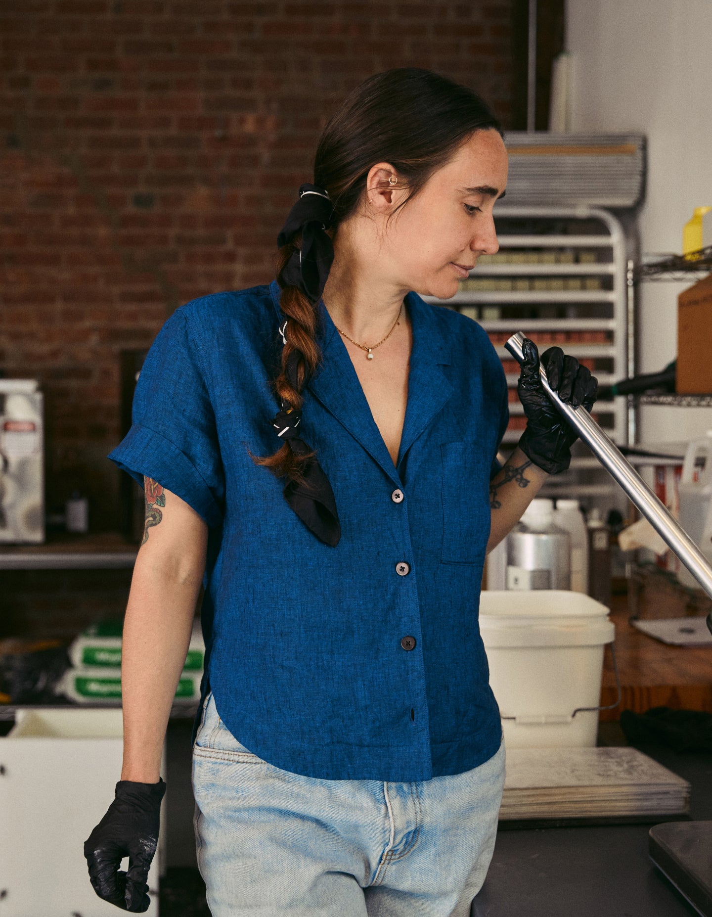 The Studio Shirt (Night Swim Blue Linen)
