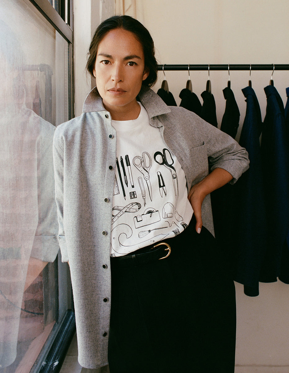 The New Oxford Shirt in Light Grey Merino Wool | NAOMI NOMI