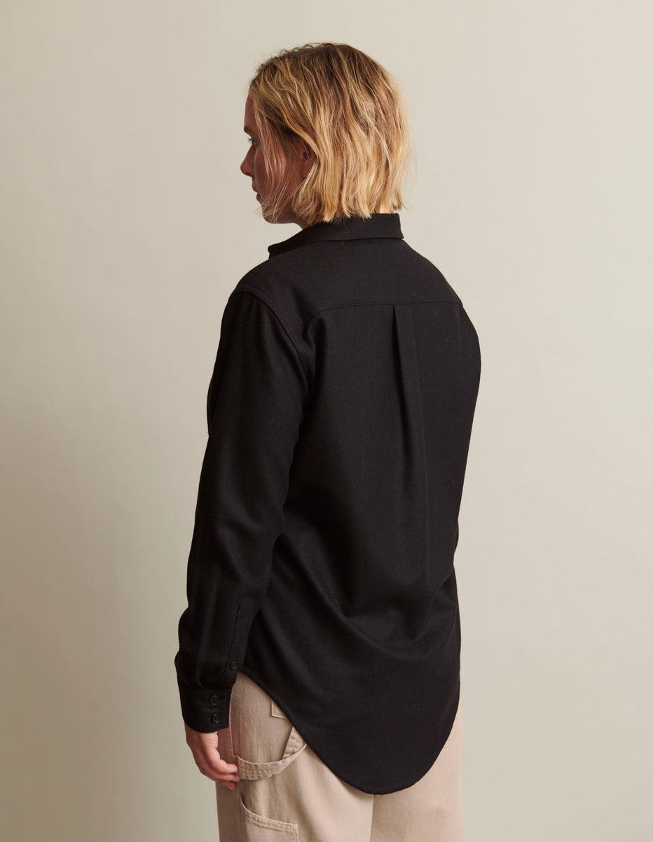 The New Oxford Shirt in Black Enamel Merino Wool | NAOMI NOMI