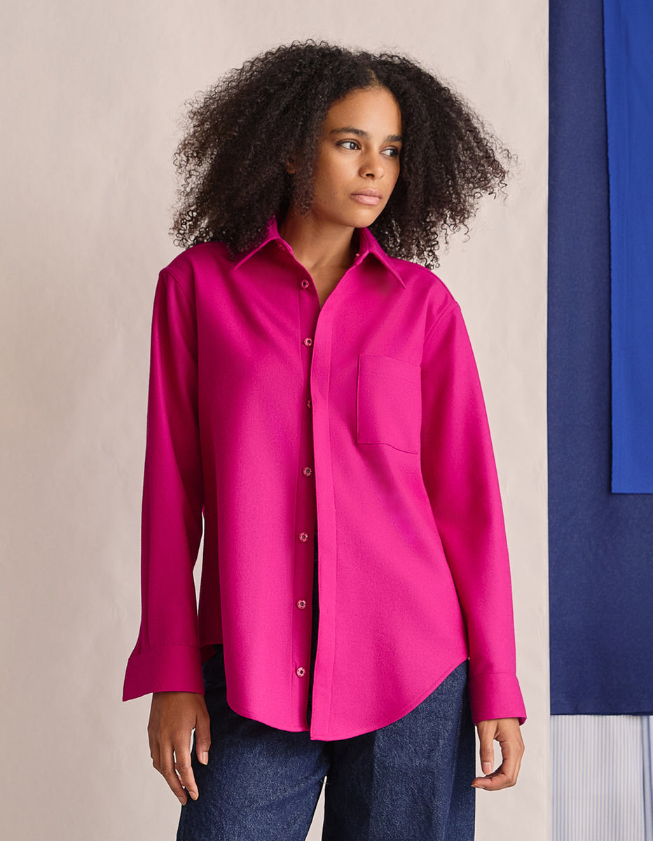 The New Oxford Shirt in 'Hot Hot Pink' Merino Wool | NAOMI NOMI