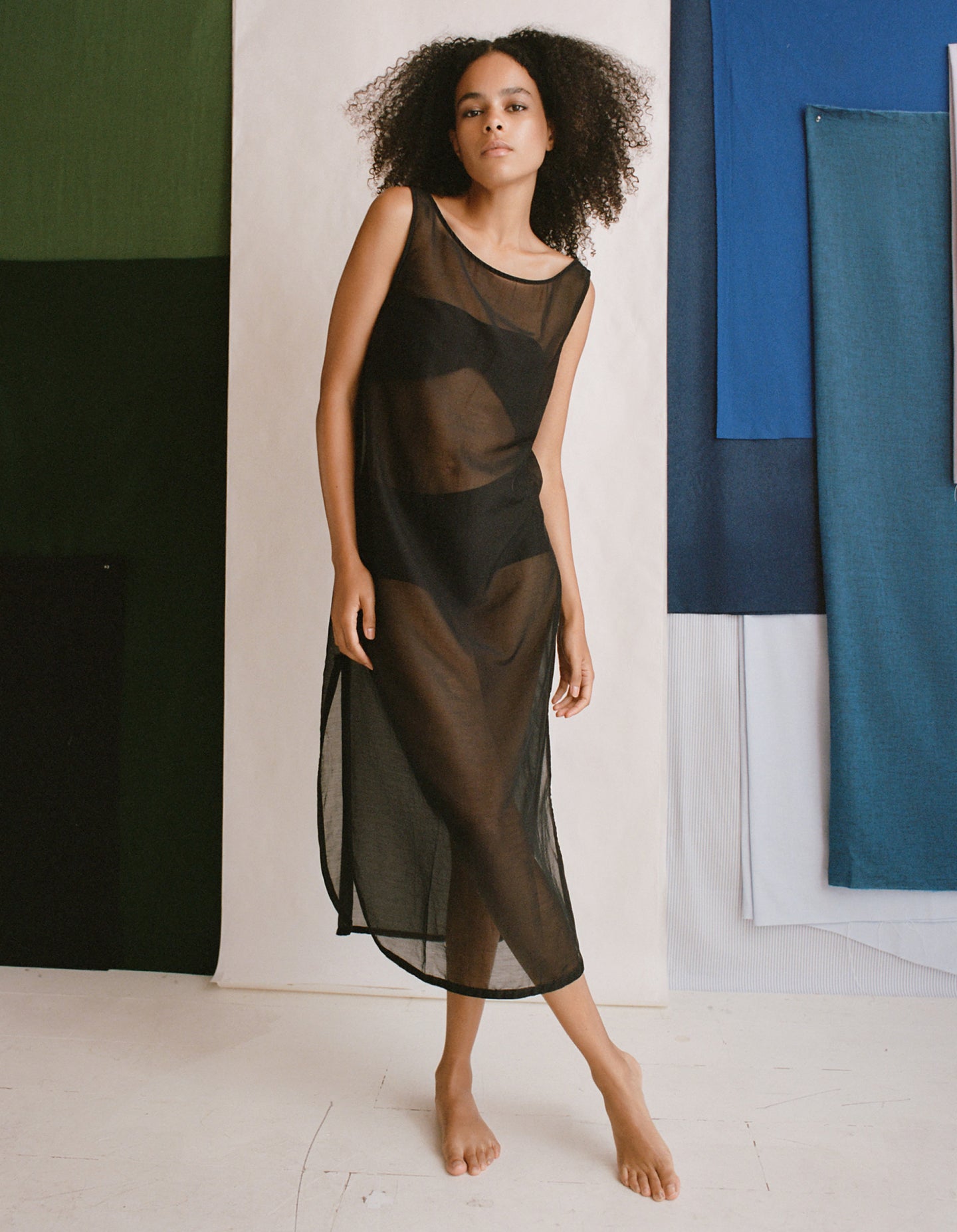 The Muse Dress (Shadow Black Sheer Silk Cotton)