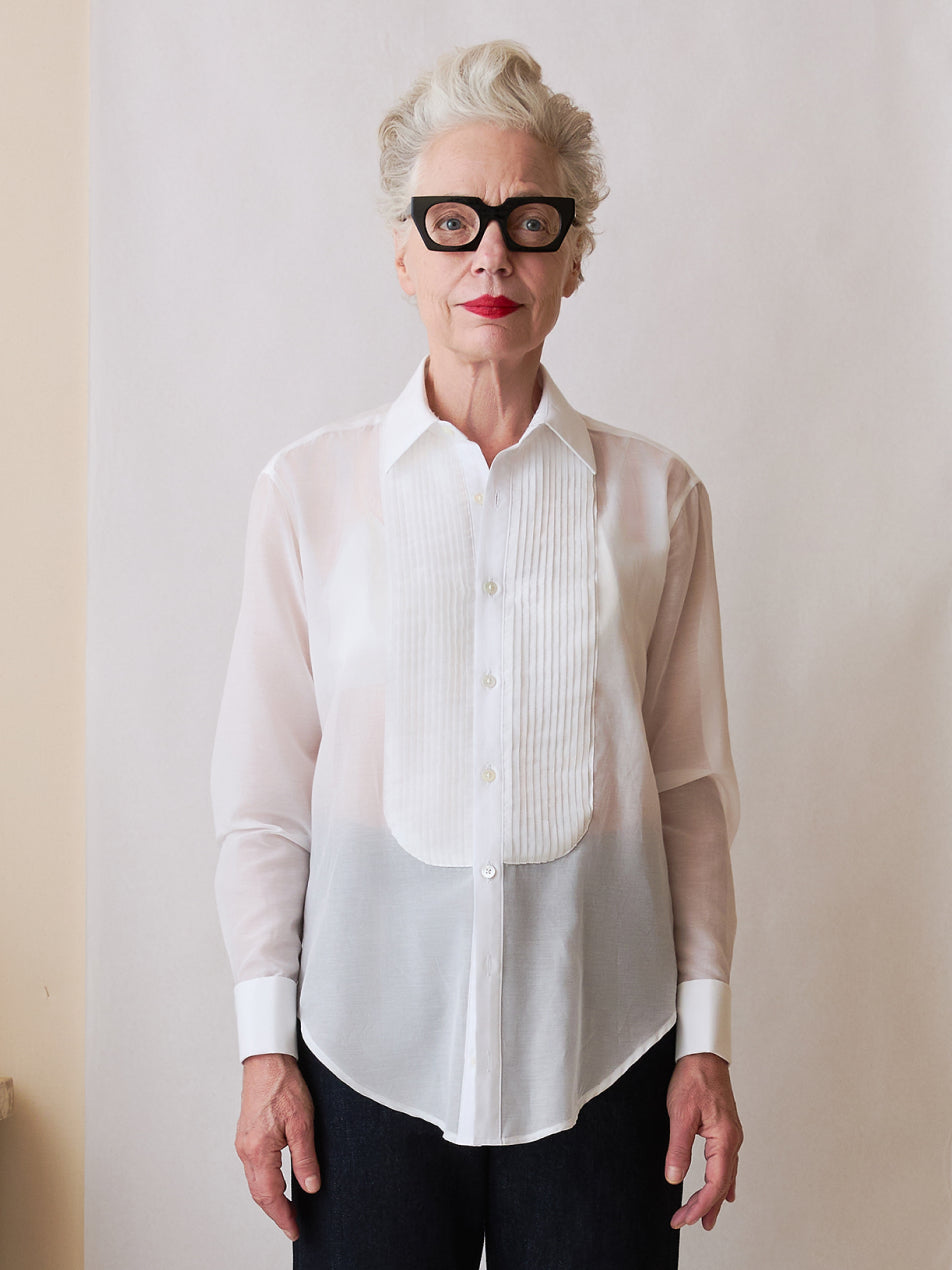 The Tuxedo Shirt (Veil White Sheer Silk Cotton)