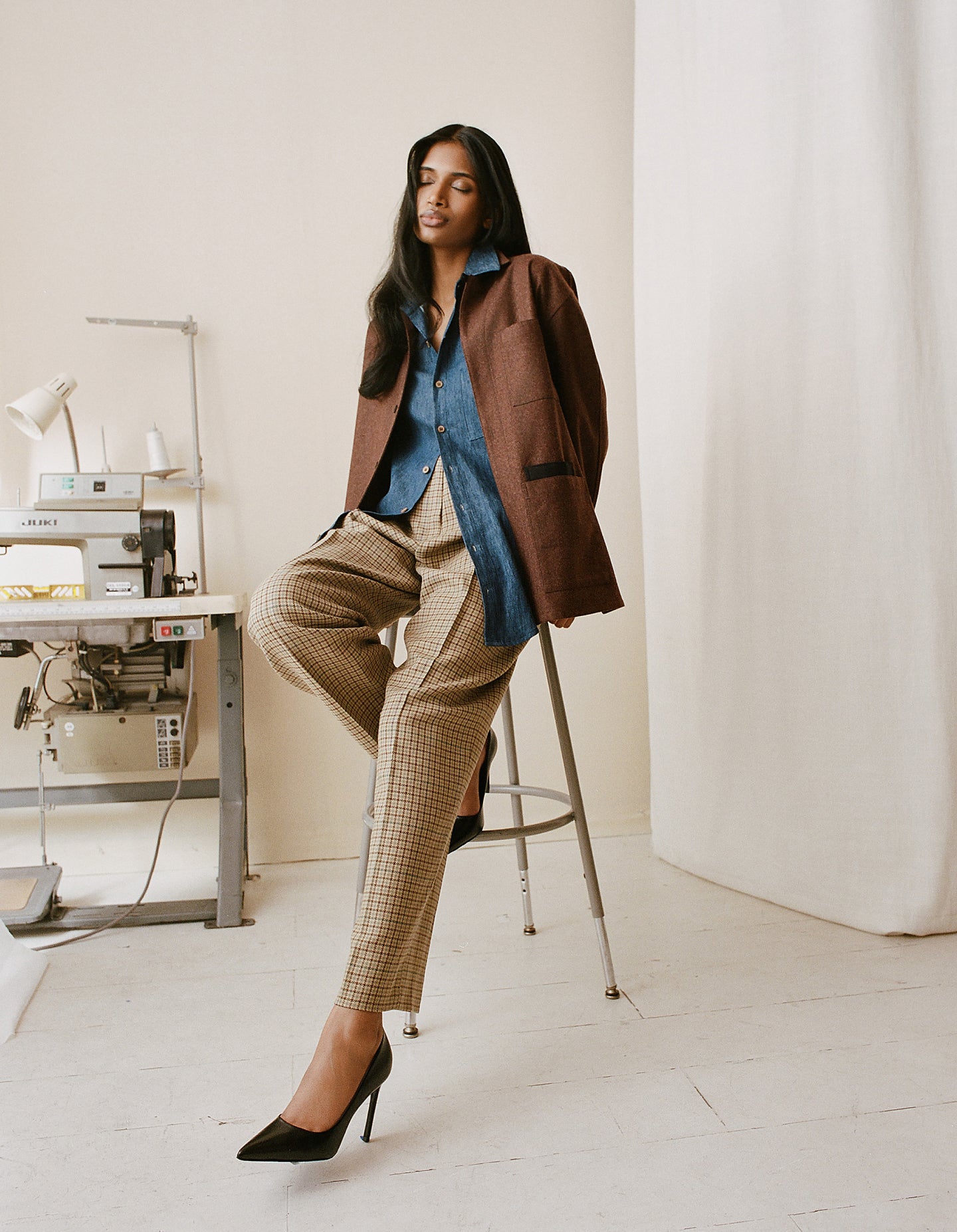 Vintage Truffle Plaid Wool Trousers