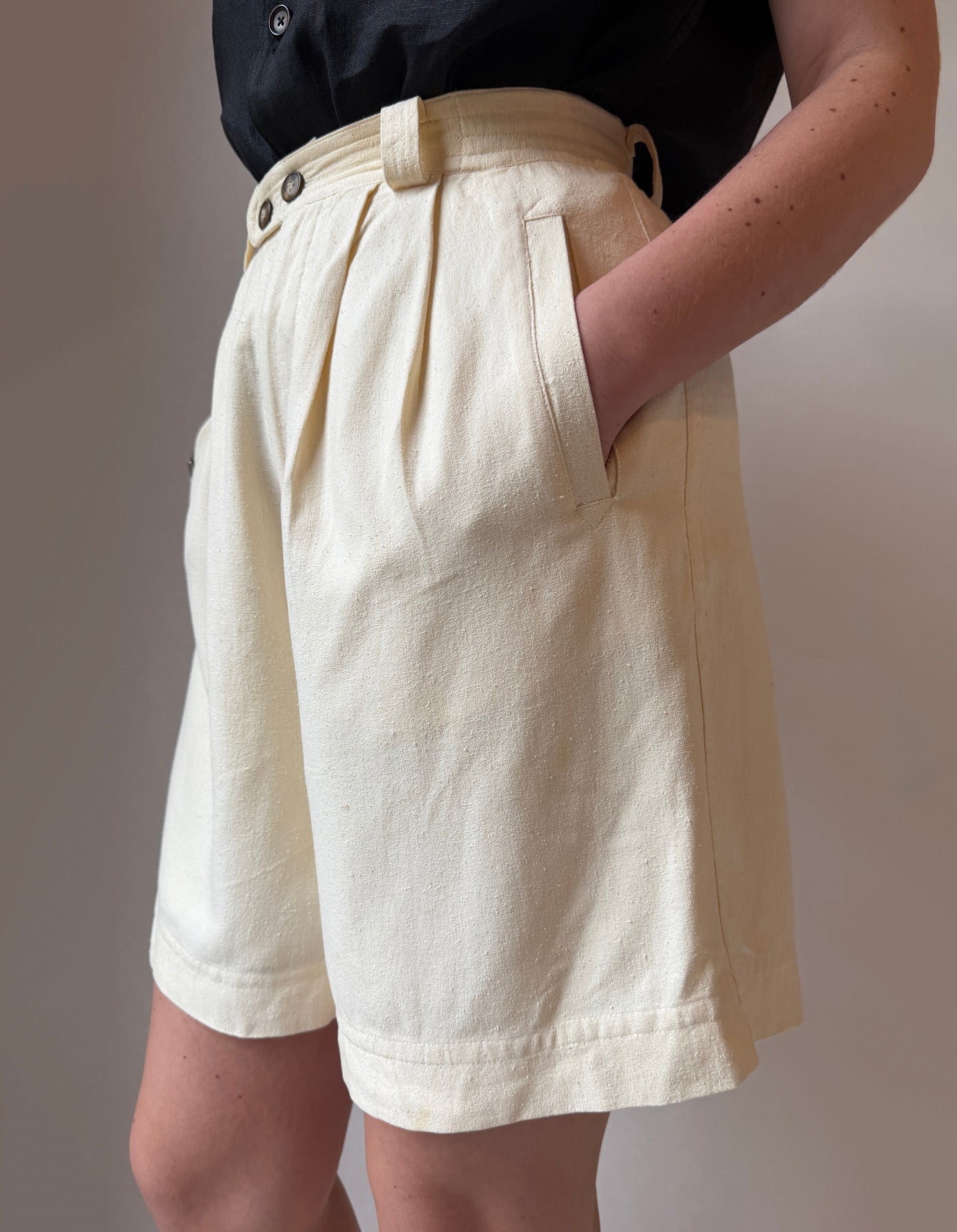 Vintage Ivory Silk Pleated Shorts