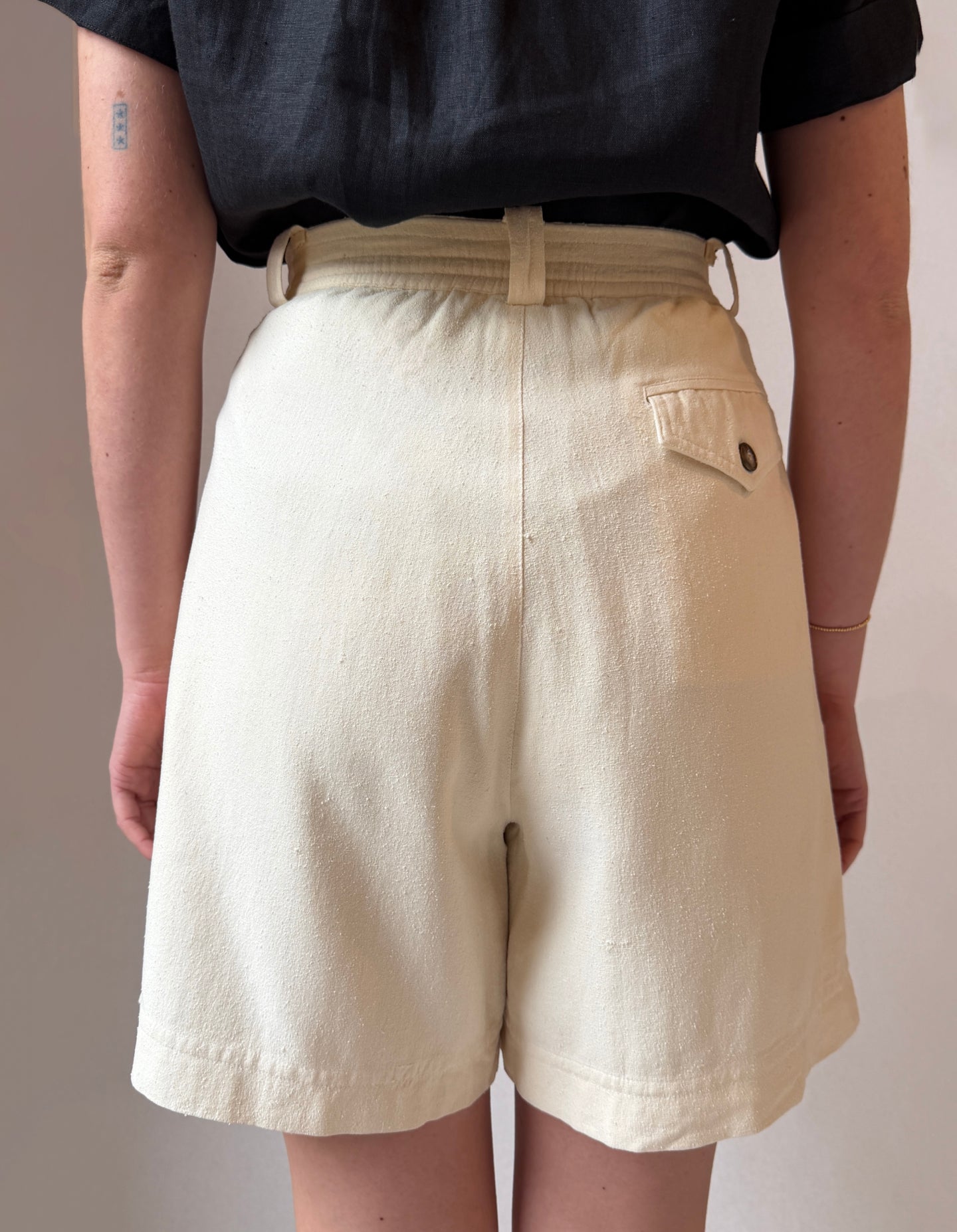 Vintage Ivory Silk Pleated Shorts