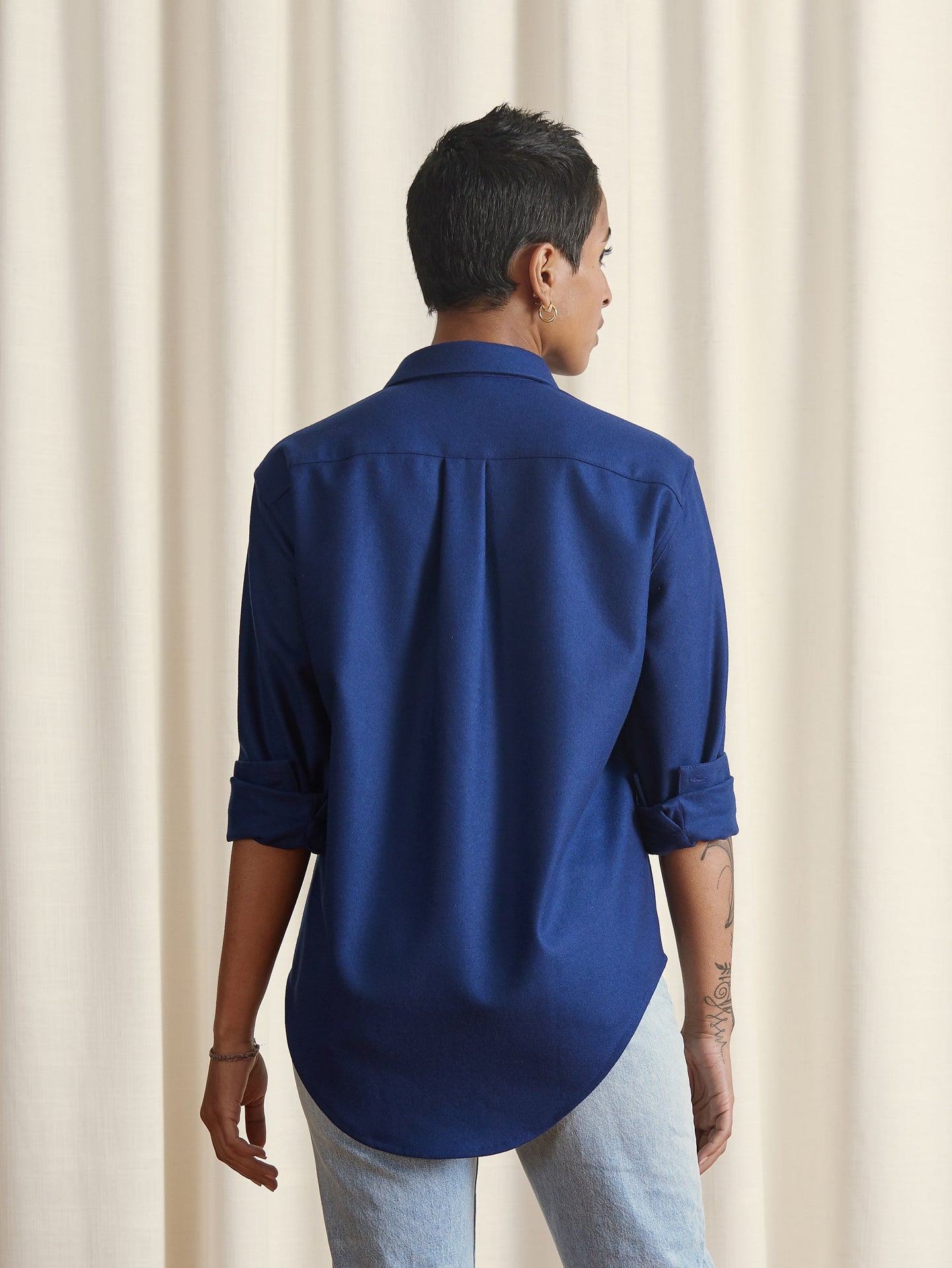 The New Oxford Shirt in 'Hudson' Navy Blue Merino Wool | NAOMI NOMI