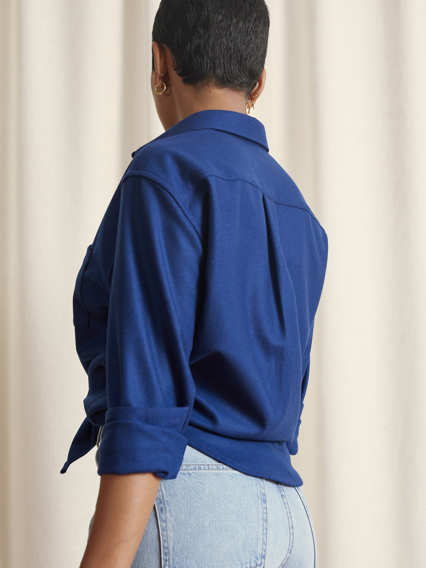 The New Oxford Shirt in 'Hudson' Navy Blue Merino Wool | NAOMI NOMI