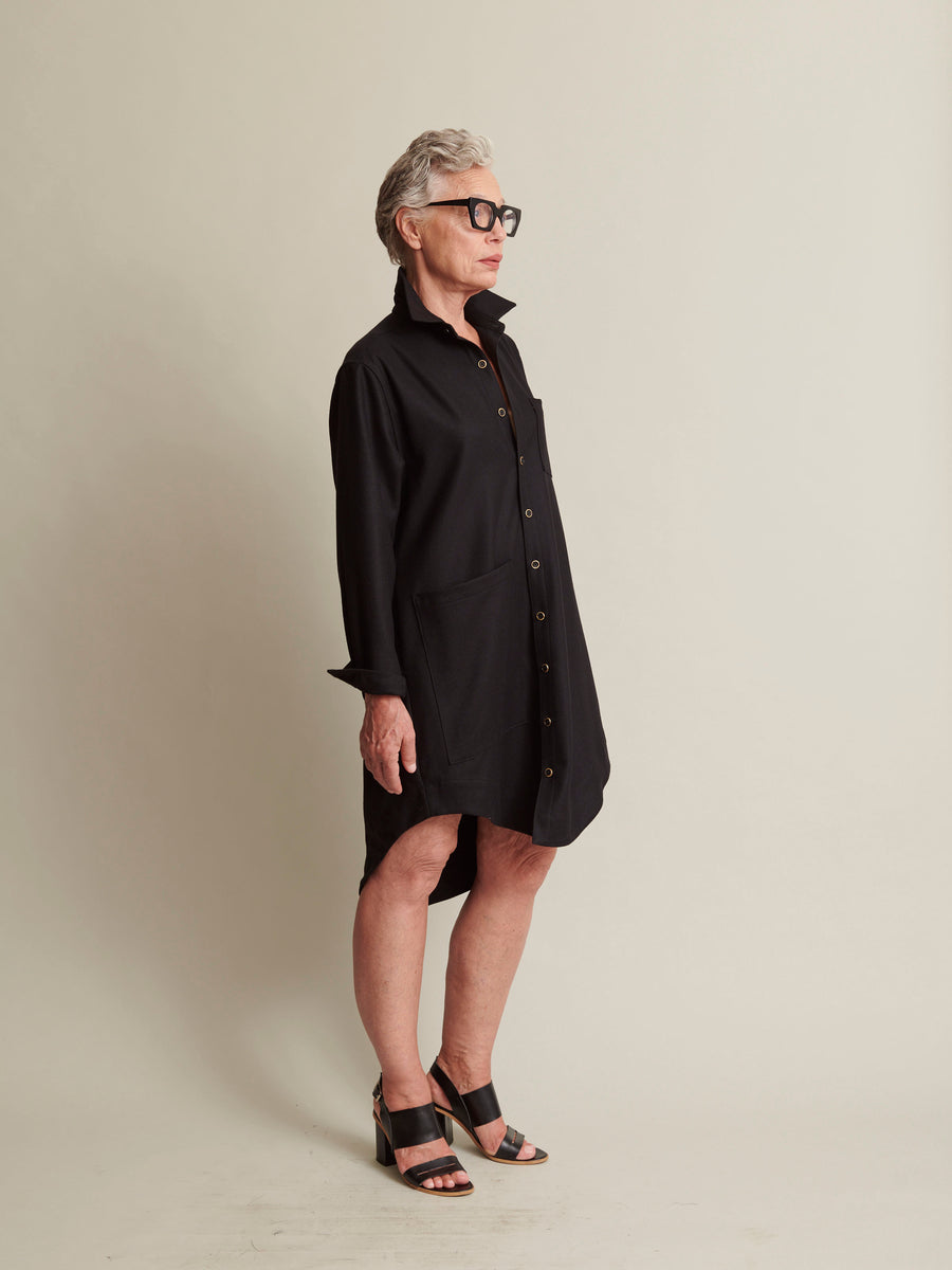 noam poplin shirt dress Navy Blue Poplin Dress