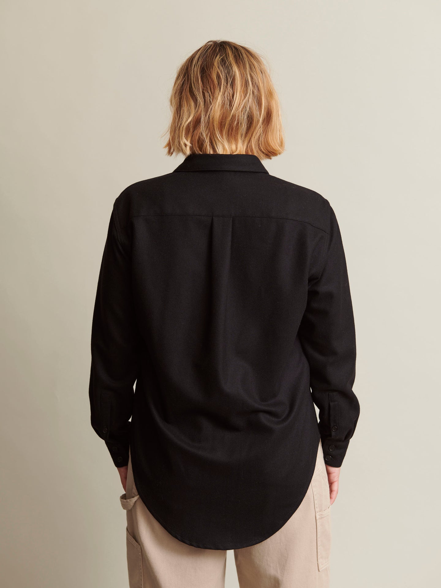 The New Oxford Shirt in 'Enamel' Black Merino Wool | NAOMI NOMI