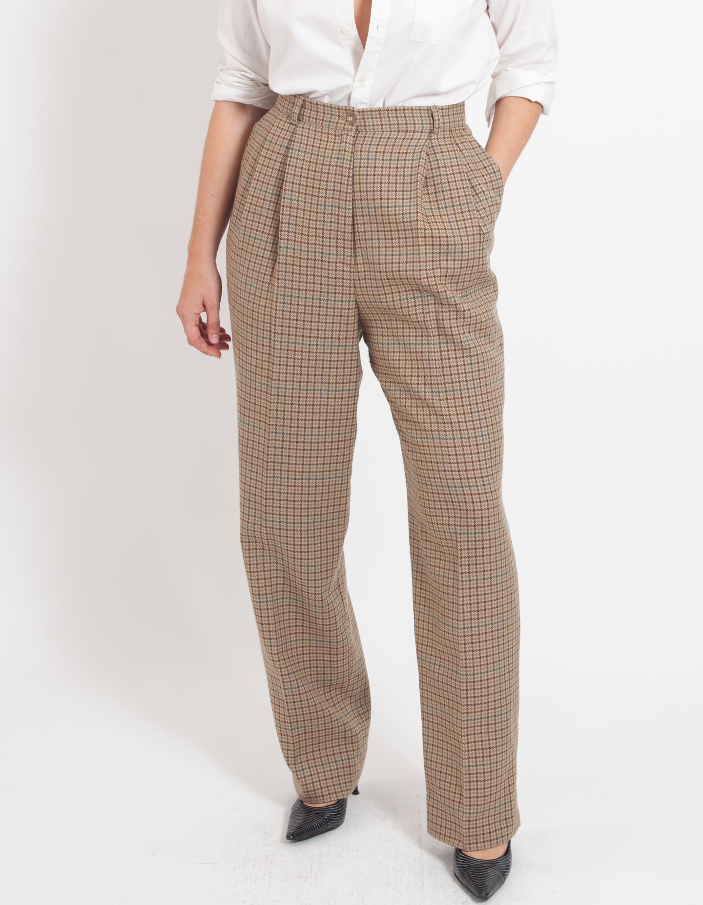 Vintage Truffle Plaid Wool Trousers