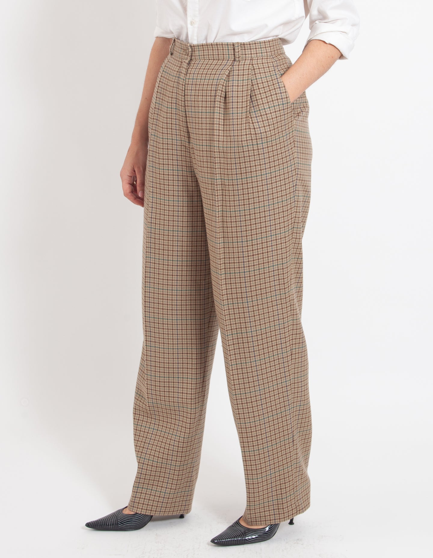 Vintage Truffle Plaid Wool Trousers