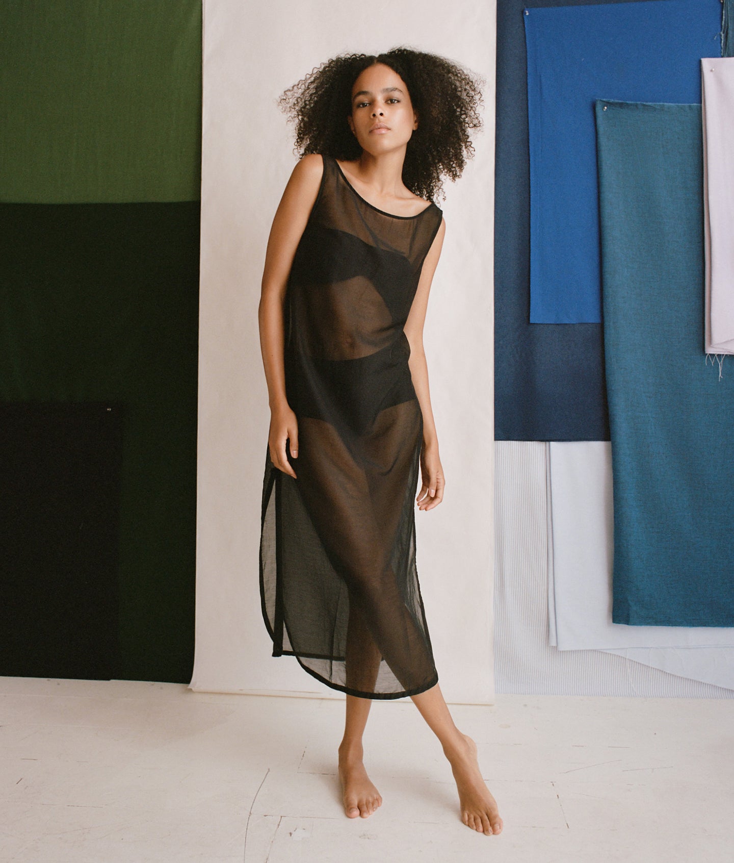 The Muse Dress (Shadow Black Sheer Silk Cotton)