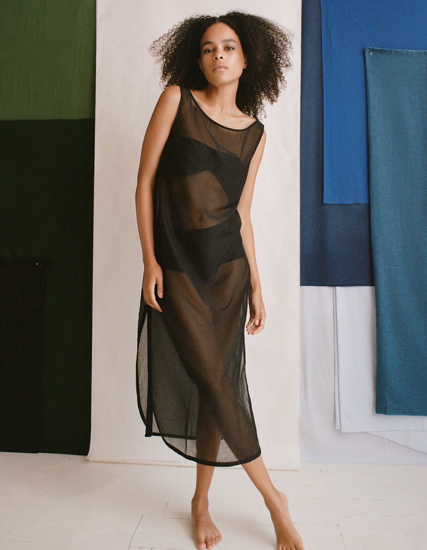 The Muse Dress (Shadow Black Sheer Silk Cotton)