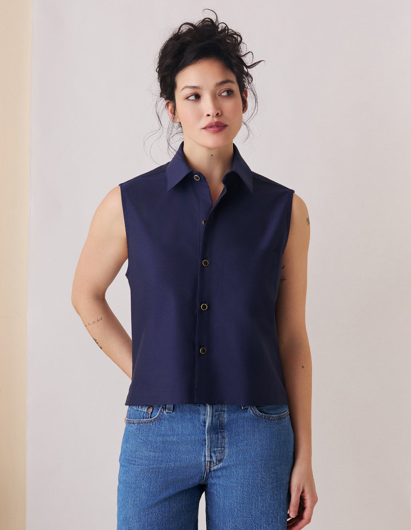 The Sleeveless (Ballpoint Blue Cotton)
