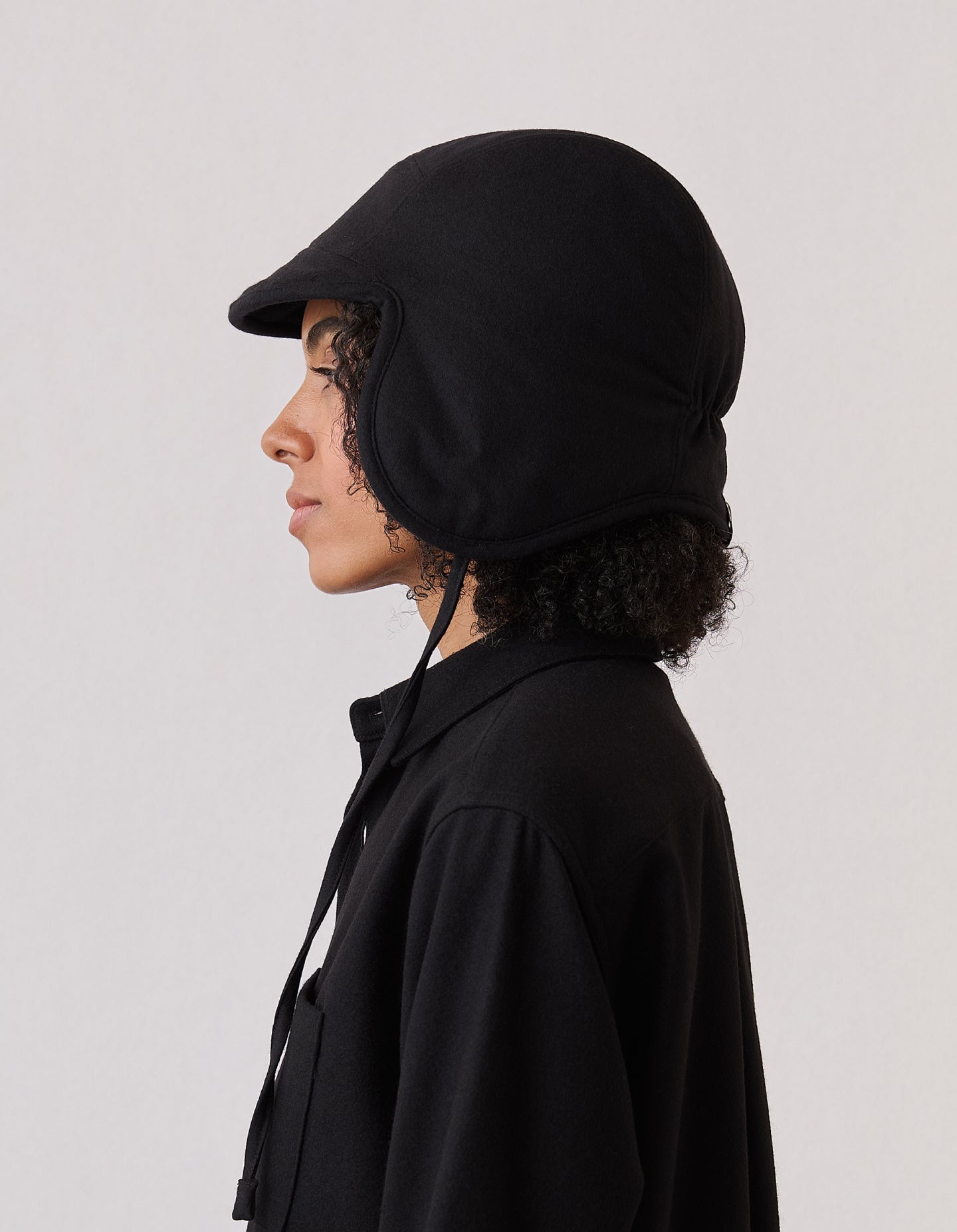 The Trapper Hat (Black Enamel Merino Wool)