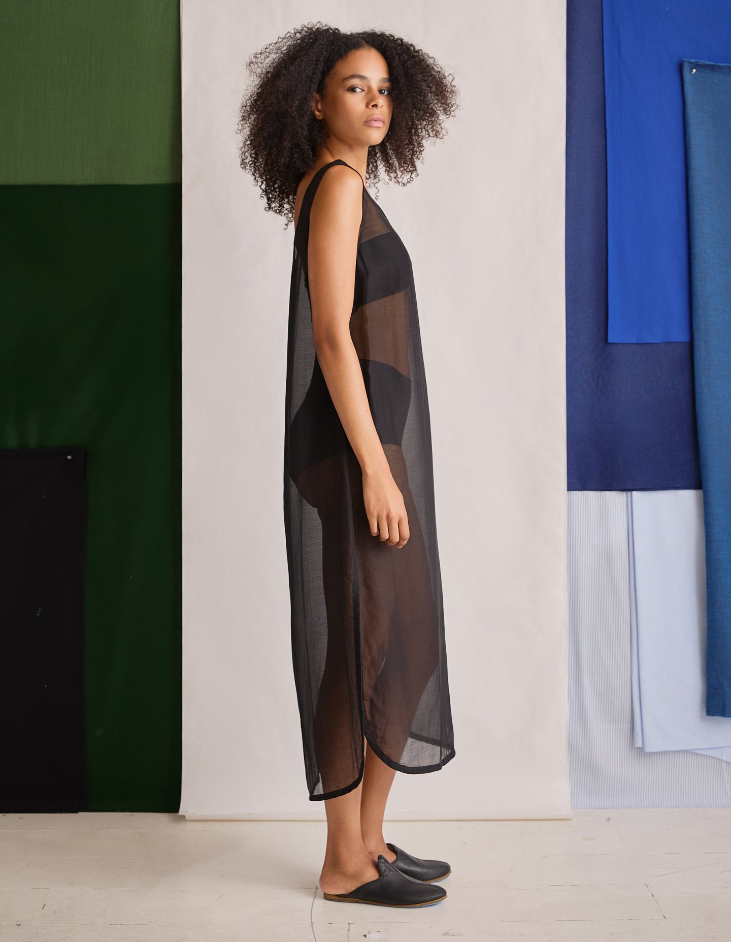 The Muse Dress (Shadow Black Sheer Silk Cotton)