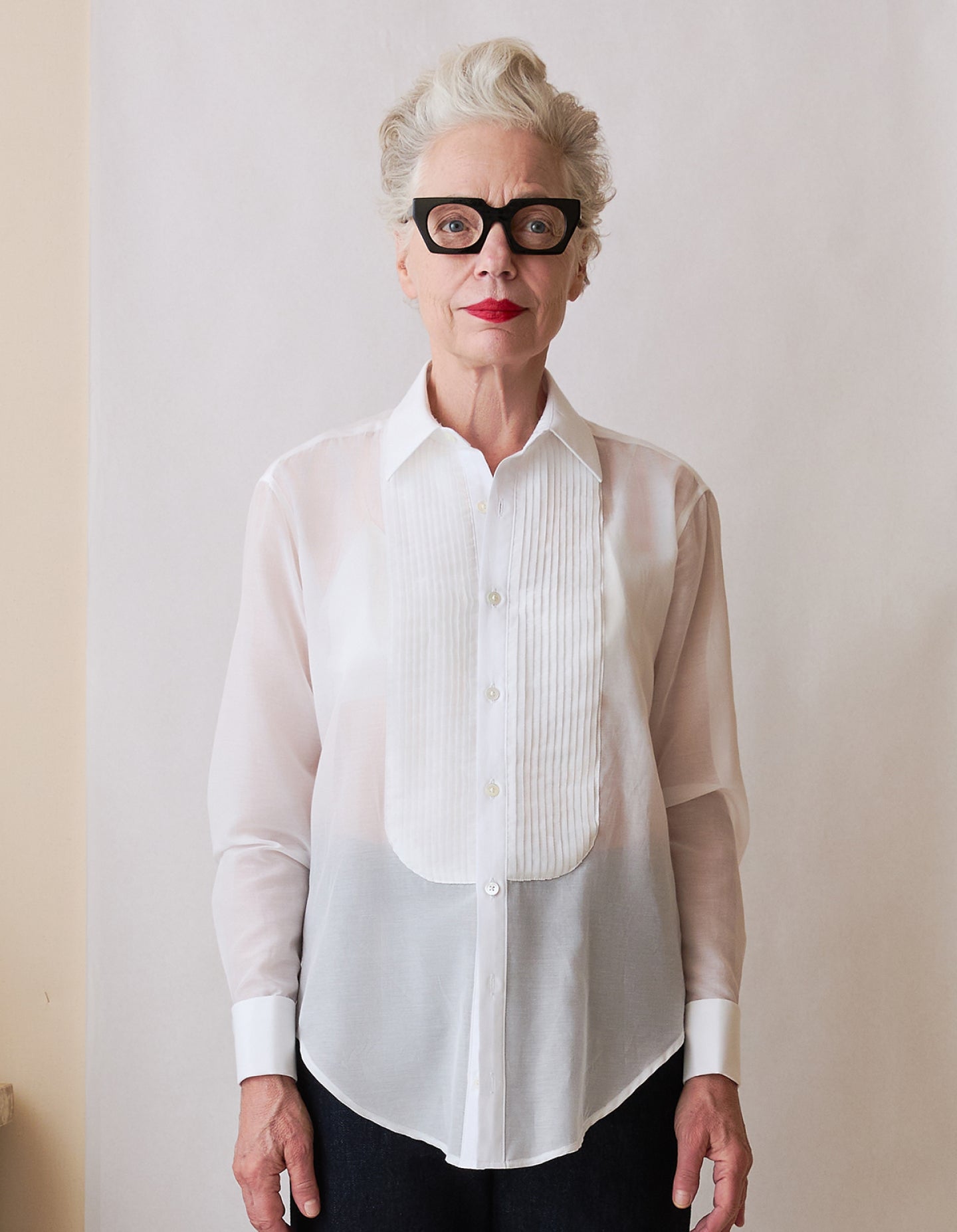 The Tuxedo Shirt (Veil White Sheer Silk Cotton)