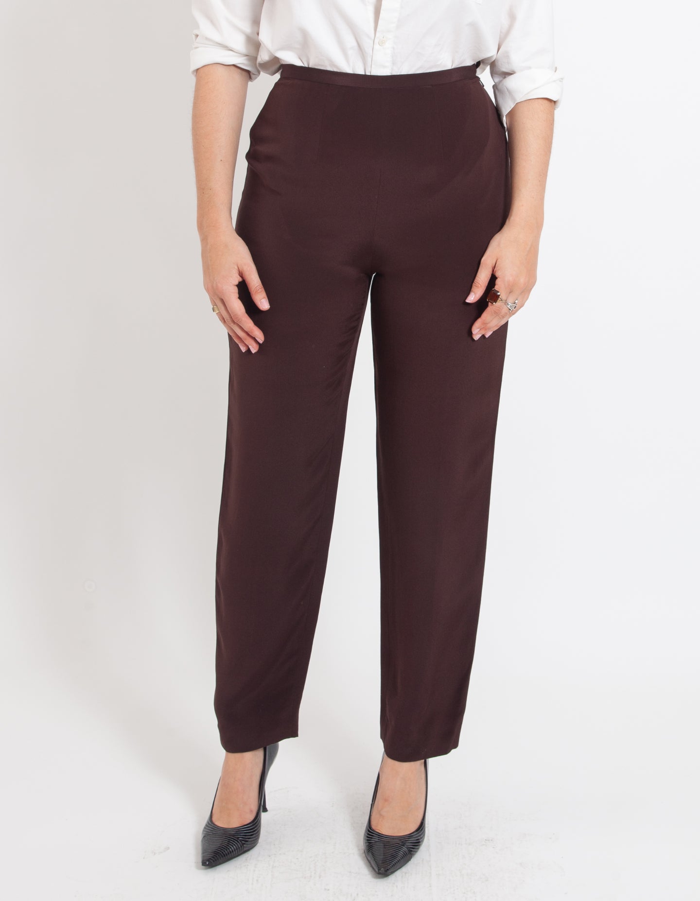 Vintage Chocolate Silk Trousers