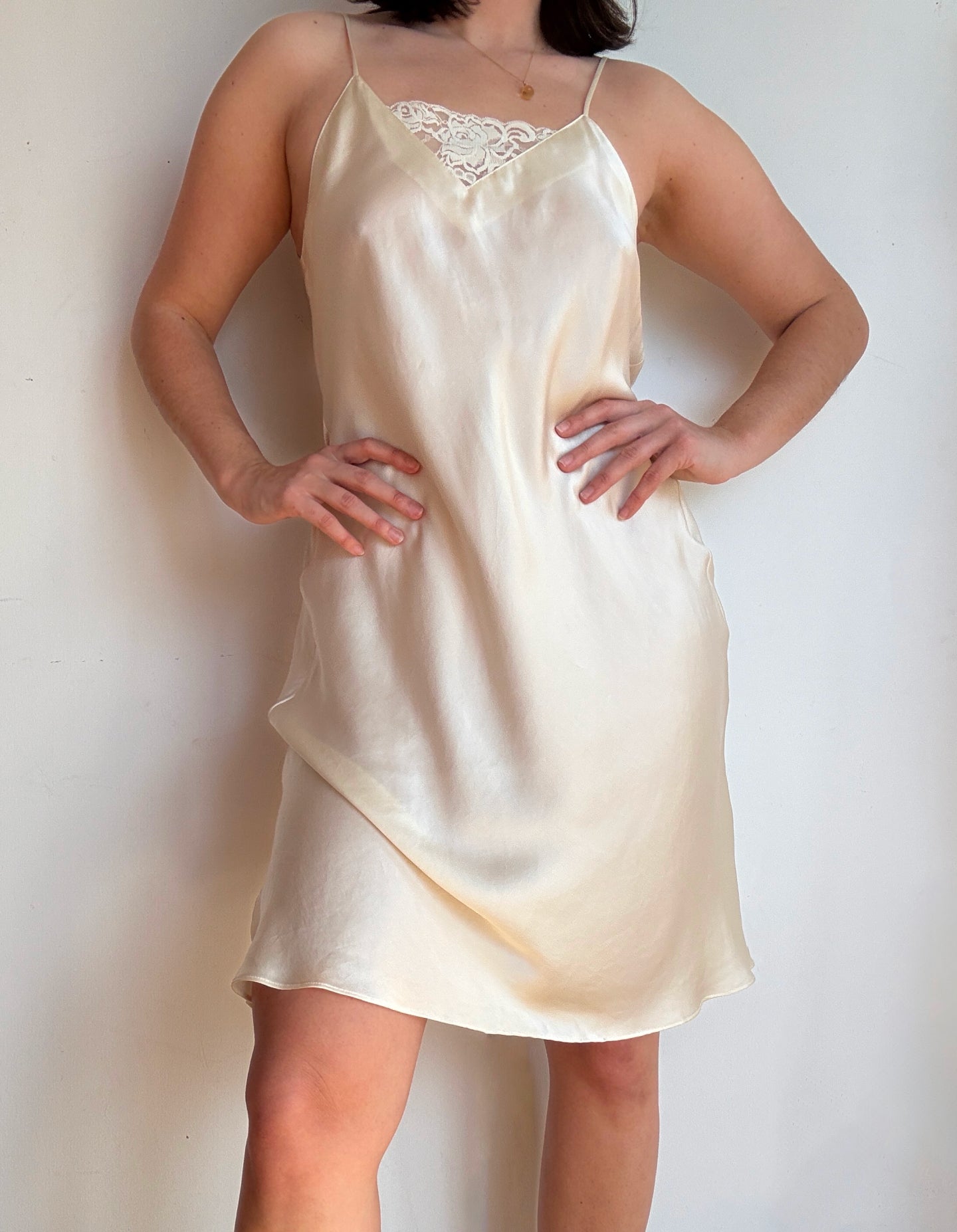 Vintage Ivory Lace Silk Slip Dress