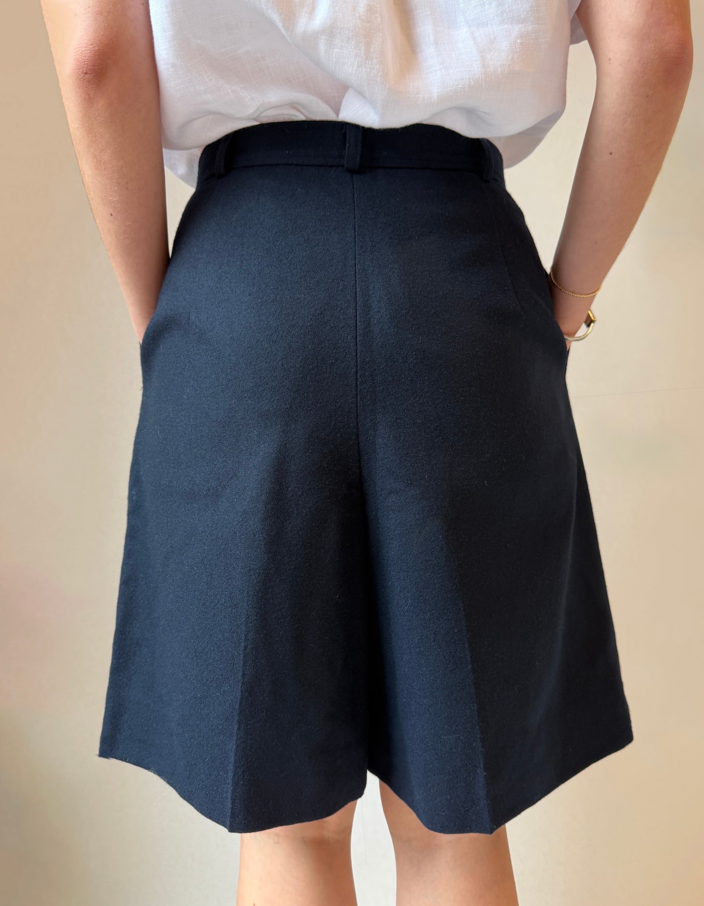 Vintage Navy Wool Pleated Shorts