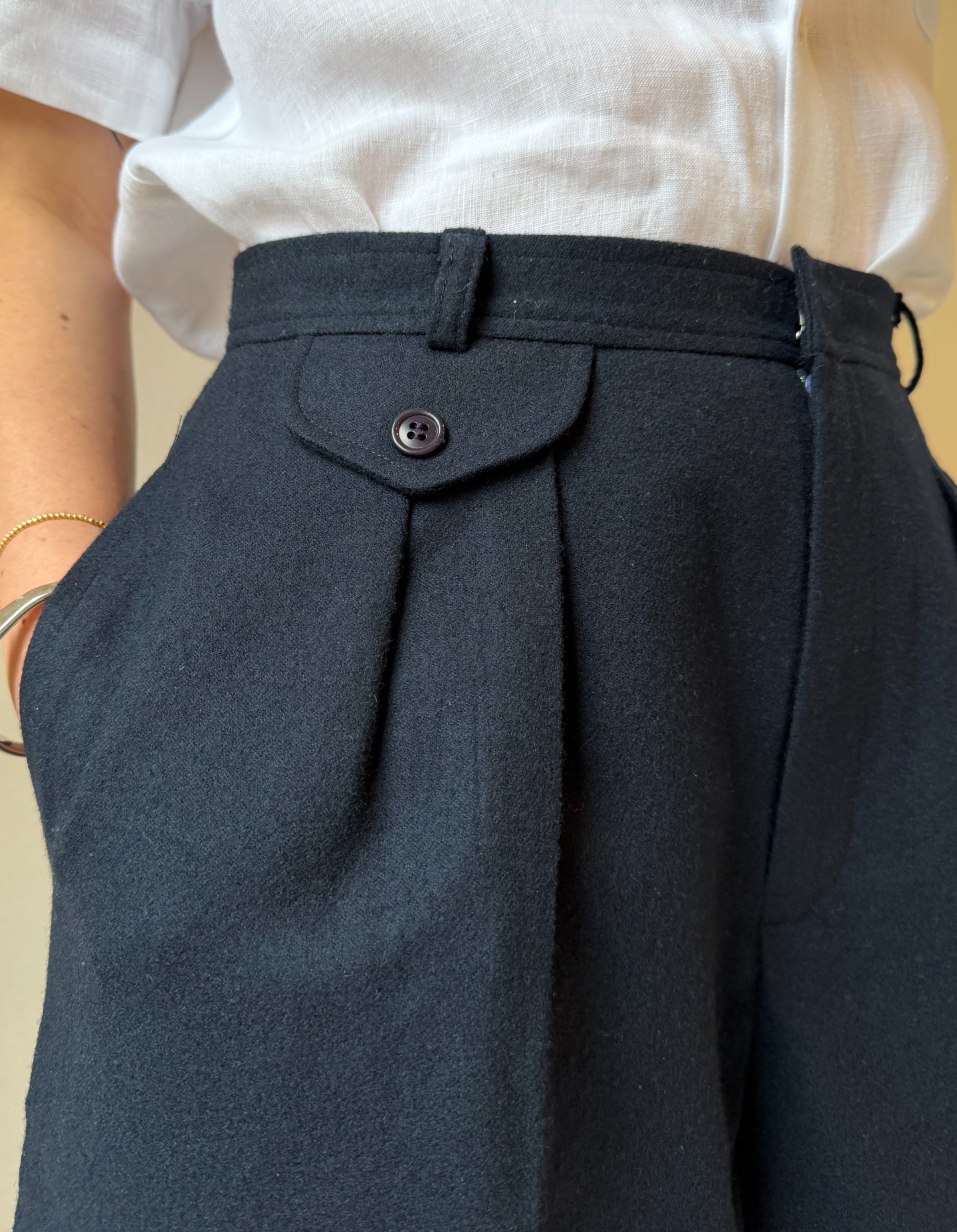 Vintage Navy Wool Pleated Shorts