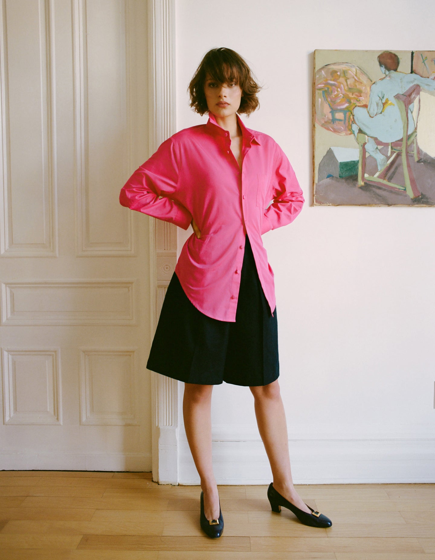 Vintage Navy Wool Pleated Shorts