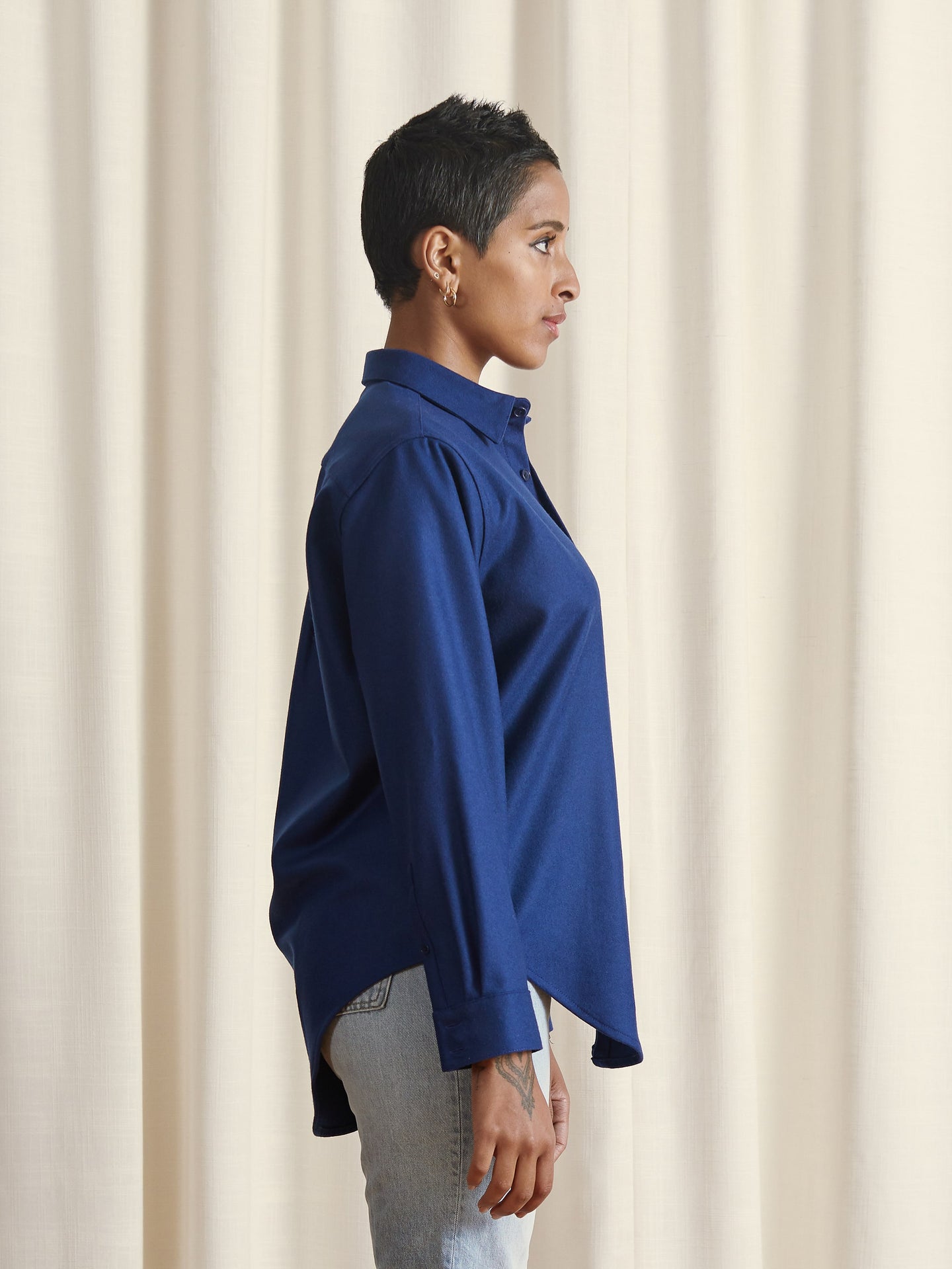 The New Oxford Shirt in 'Hudson' Navy Blue Merino Wool | NAOMI NOMI