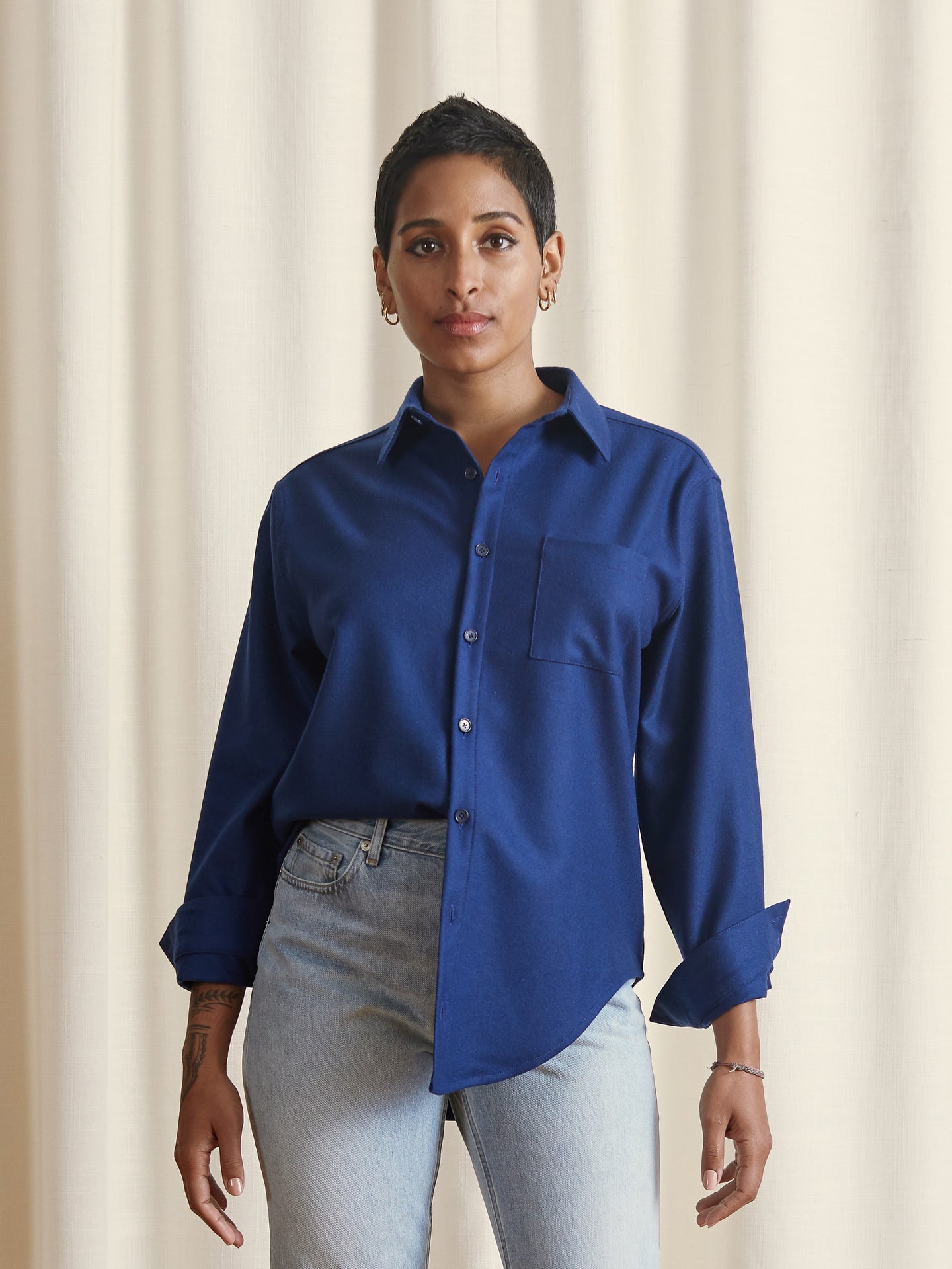 The New Oxford Shirt in 'Hudson' Navy Blue Merino Wool | NAOMI NOMI