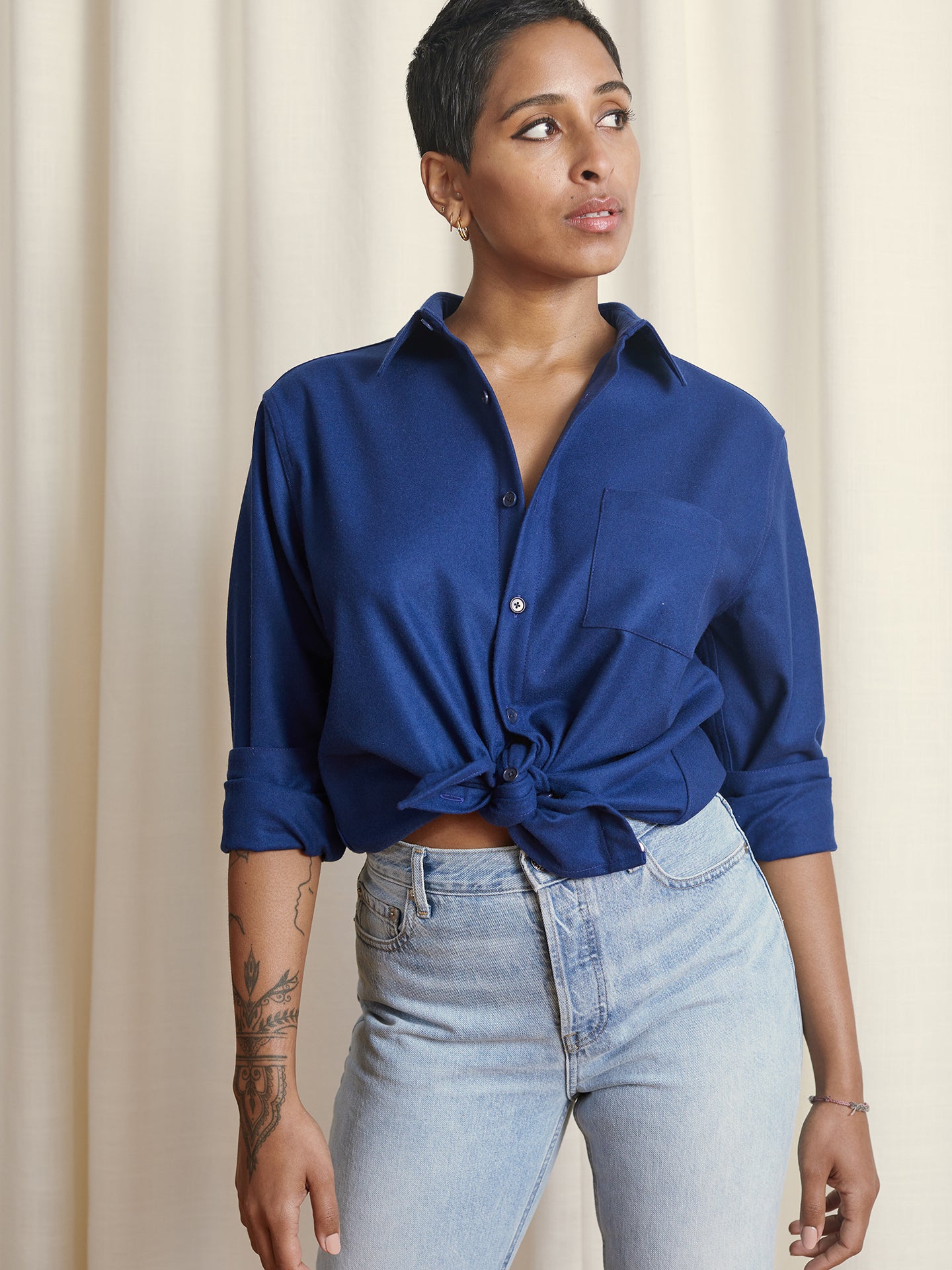 The New Oxford Shirt in 'Hudson' Navy Blue Merino Wool | NAOMI NOMI