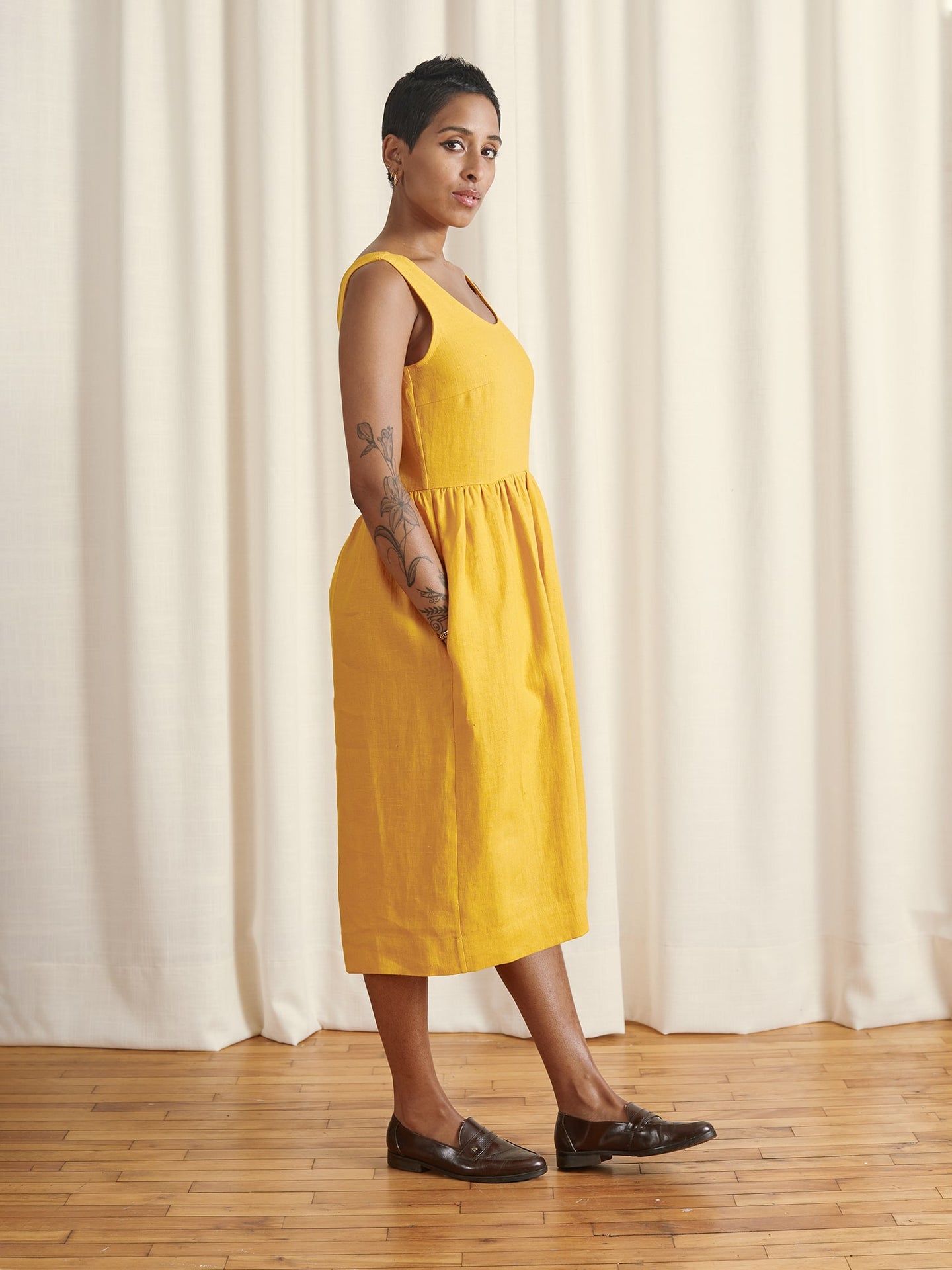 The Easy Dress in Marigold Yellow Linen | NAOMI NOMI