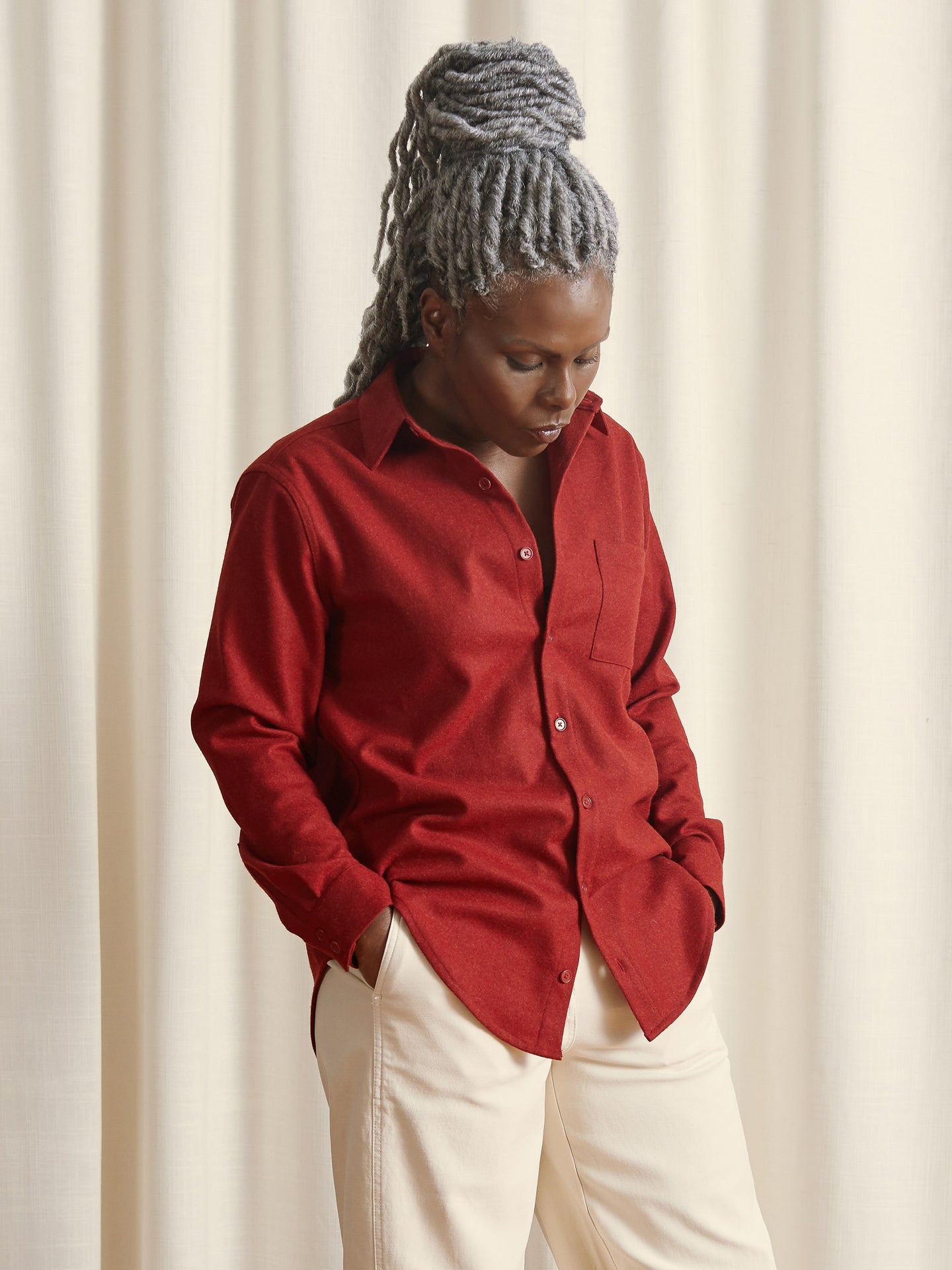 The New Oxford Shirt in Period Red Merino Wool | NAOMI NOMI