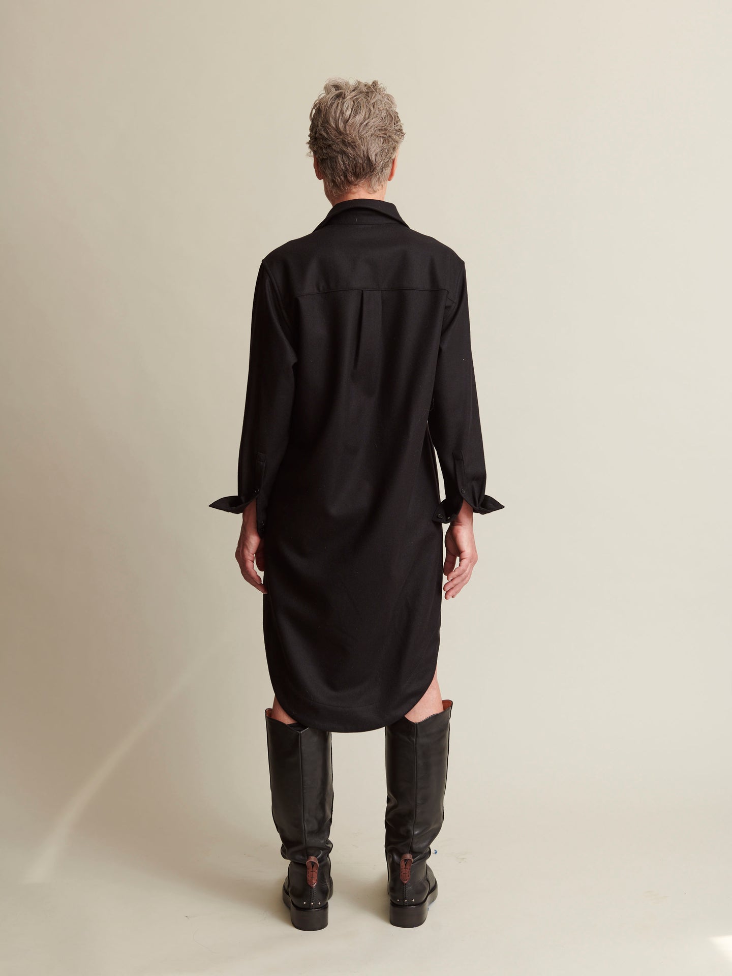 The Shirt Dress in 'Enamel' Black Merino Wool | NAOMI NOMI