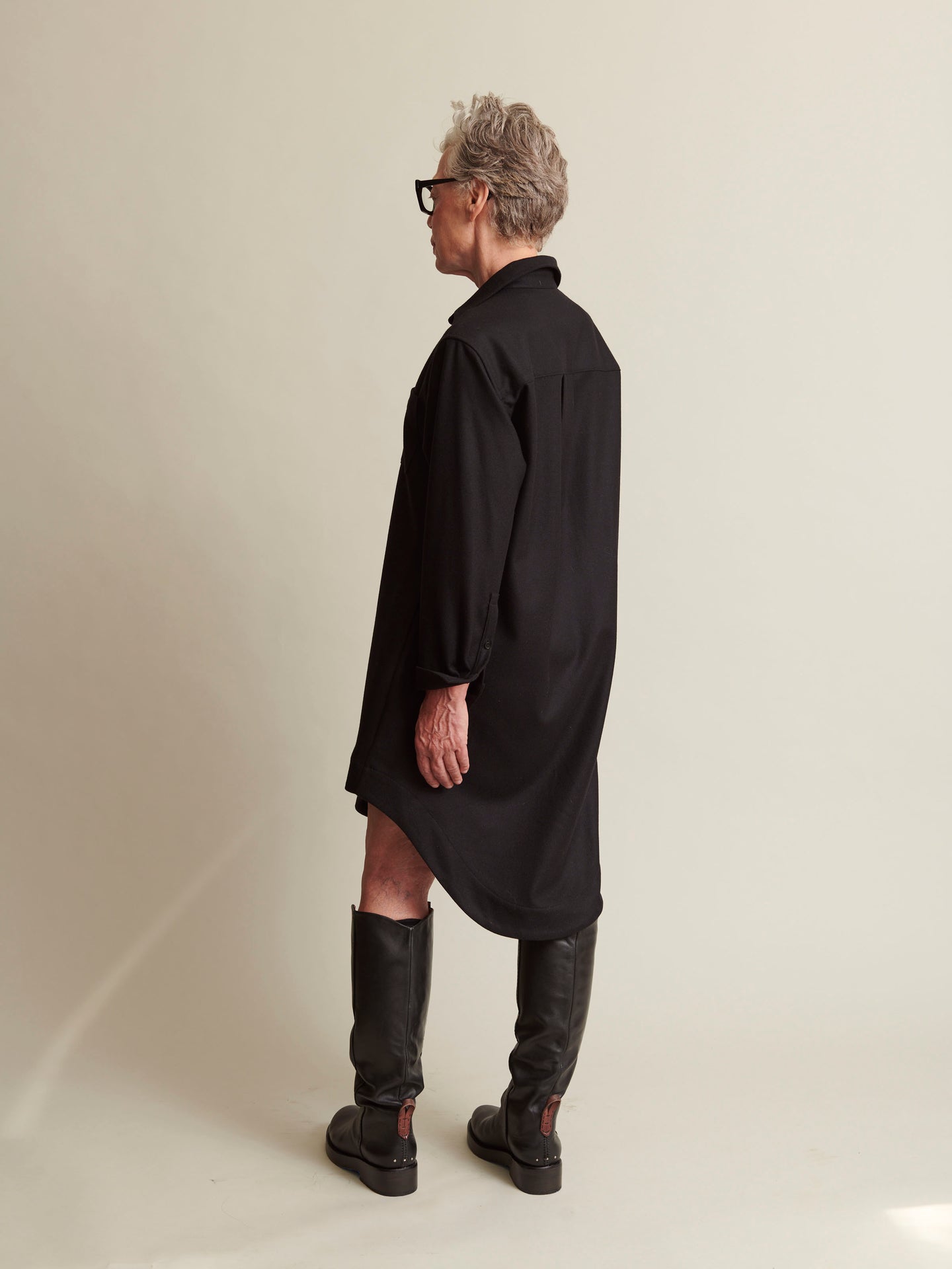 The Shirt Dress in 'Enamel' Black Merino Wool | NAOMI NOMI