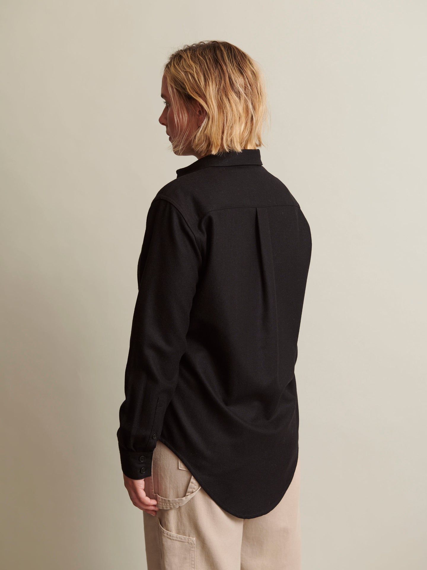 The New Oxford Shirt in 'Enamel' Black Merino Wool | NAOMI NOMI